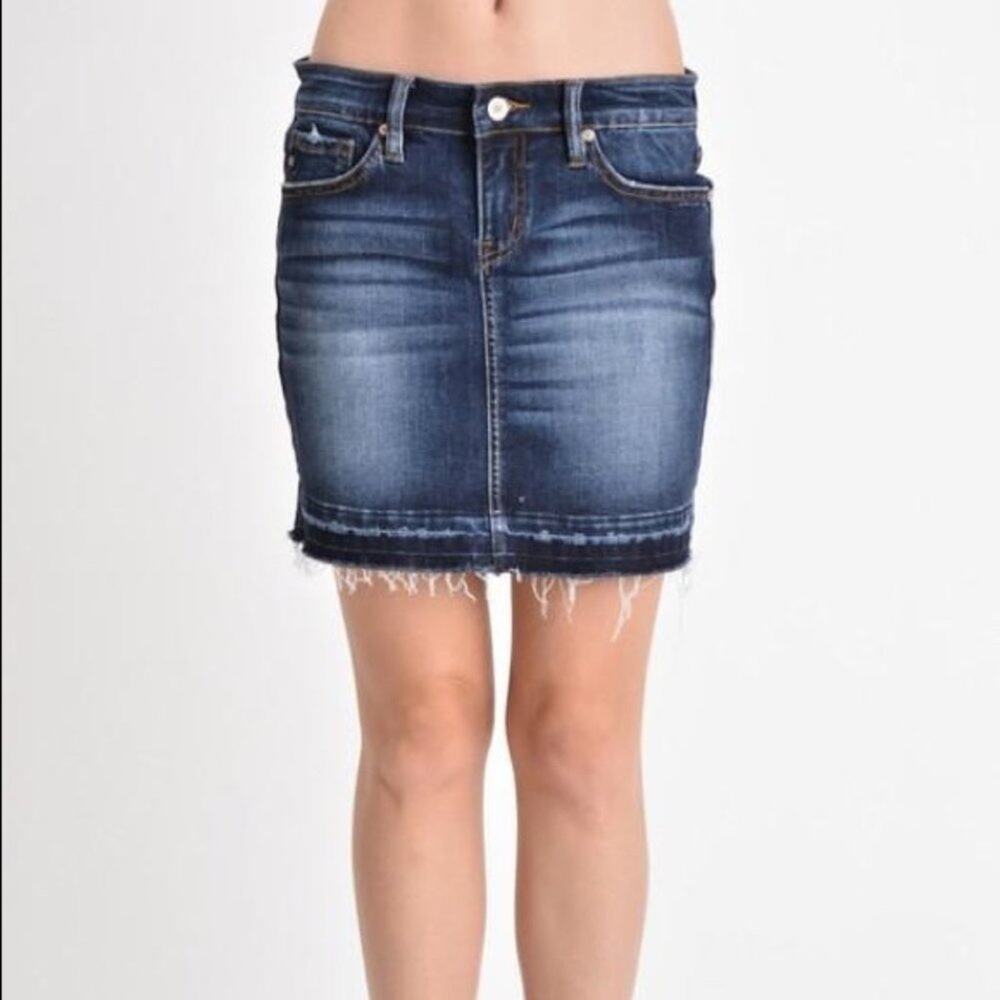 KanCan Raw Edge Denim Dark Blue Mini Skirt Size 27